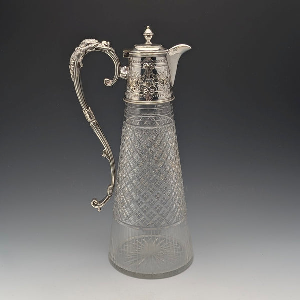 英國古董雕花玻璃和銀板水壺